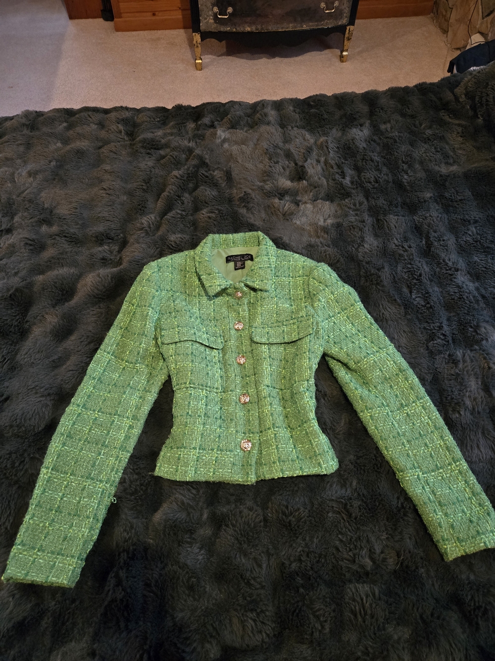 Green Tweed Women's Jacket with Decorative Buttons